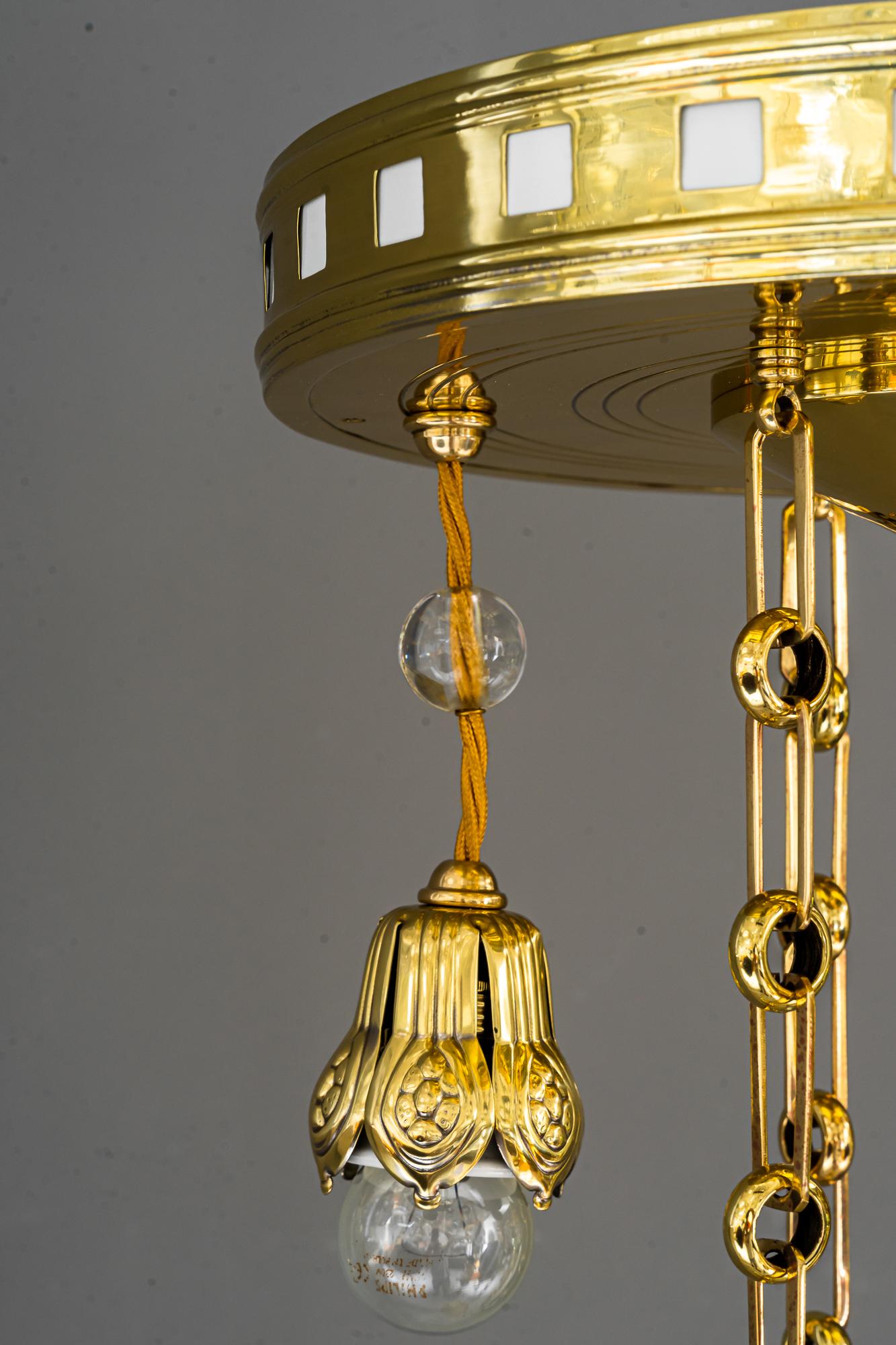 Mid-20th Century Jugendstil Chandelier with Cut Glass Shade, Vienna, 1910s For Sale