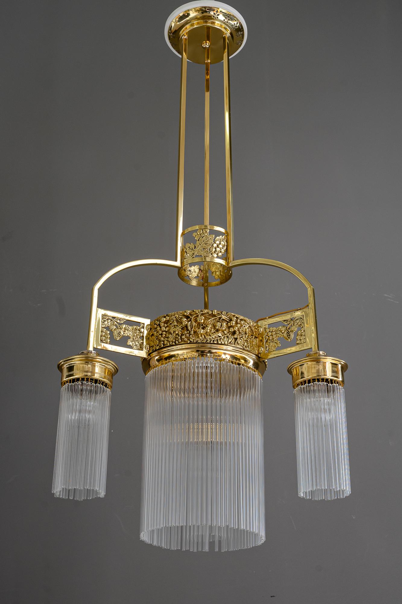 Lampadario Jugendstil con bacchette di vetro vienna 1908 circa in vendita 9