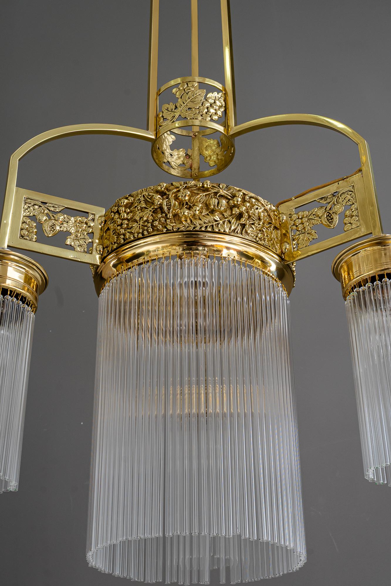 Lampadario Jugendstil con bacchette di vetro vienna 1908 circa in vendita 10