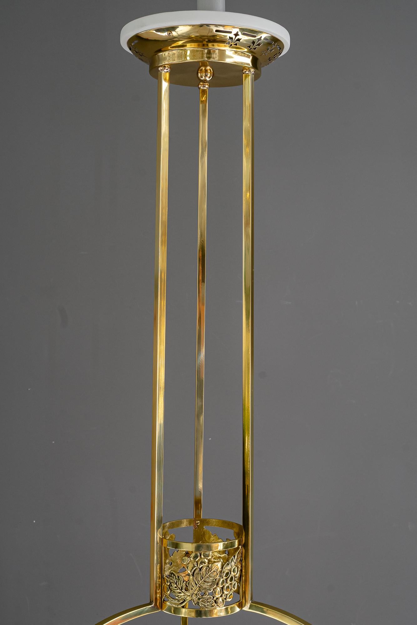 Austriaco Lampadario Jugendstil con bacchette di vetro vienna 1908 circa in vendita