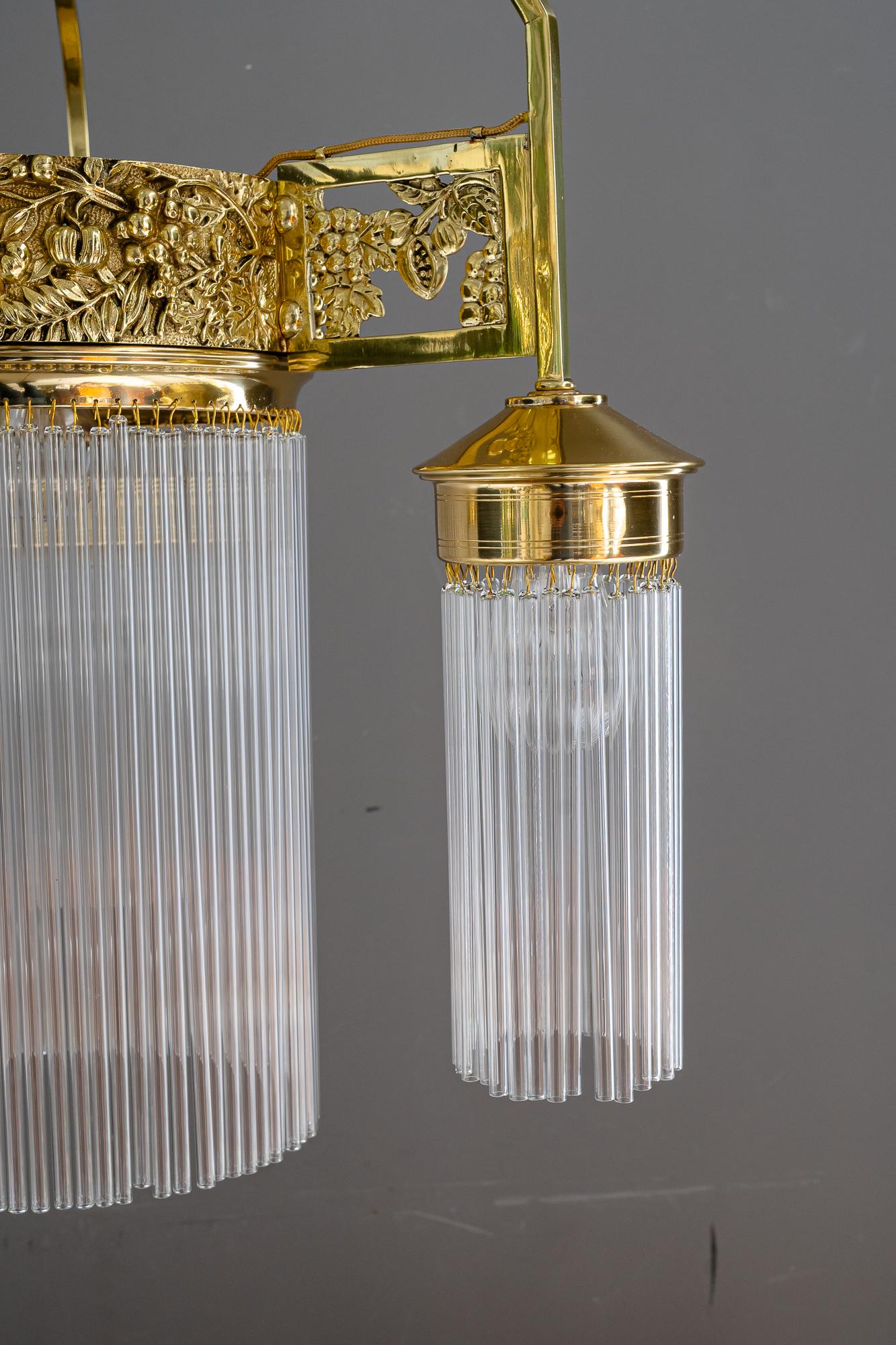 Inizio XX secolo Lampadario Jugendstil con bacchette di vetro vienna 1908 circa in vendita