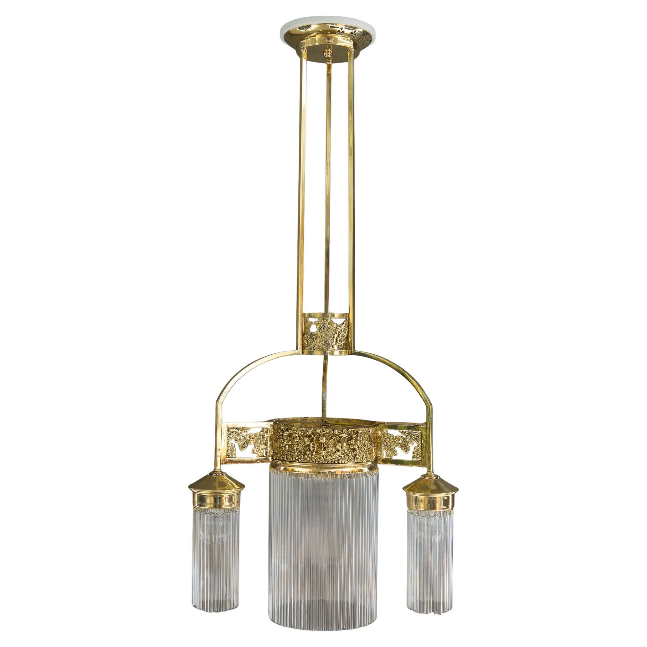 Lampadario Jugendstil con bacchette di vetro vienna 1908 circa