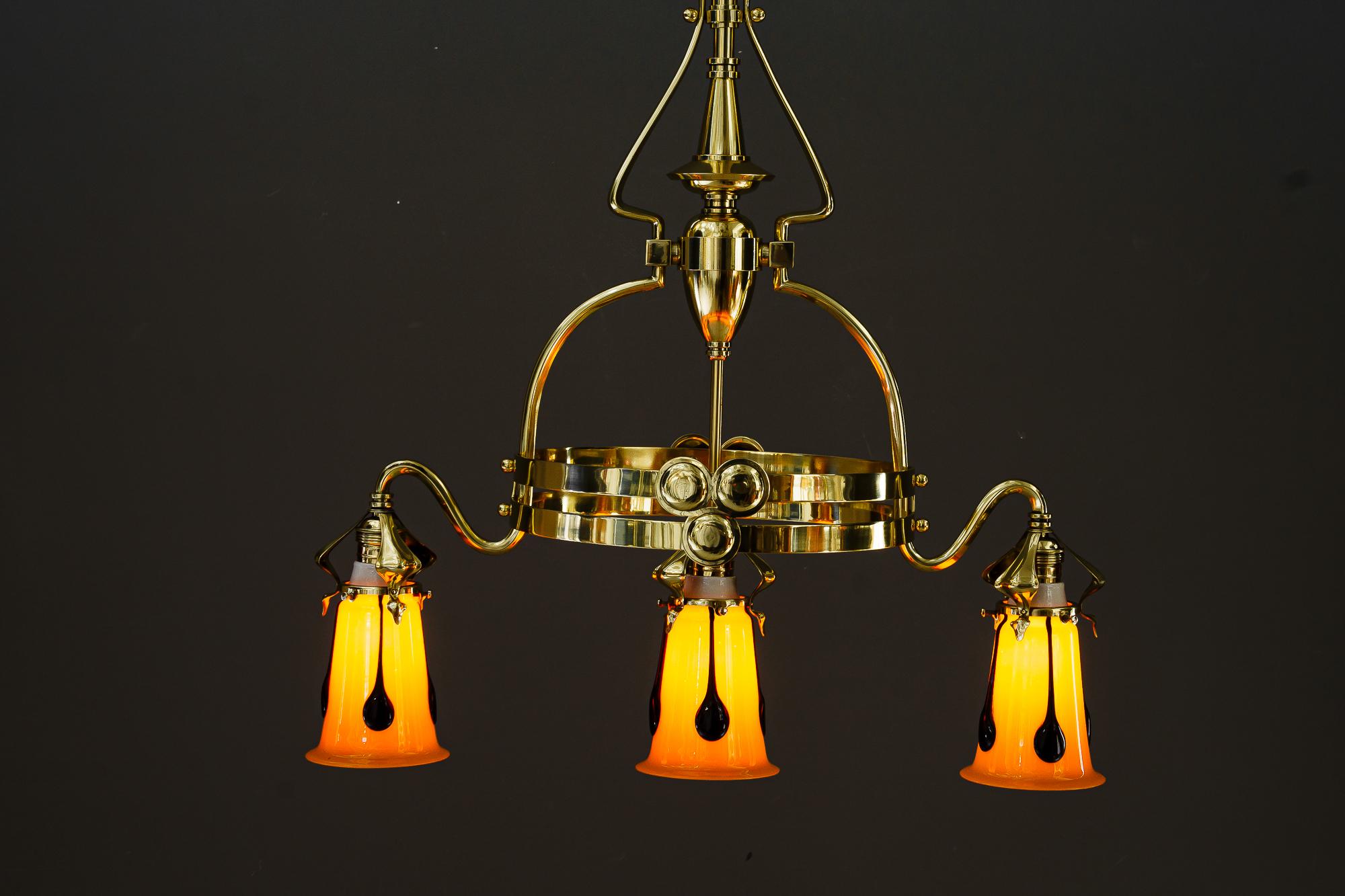 Jugendstil chandelier with loetz glass shades vienna around 1910 For Sale 4