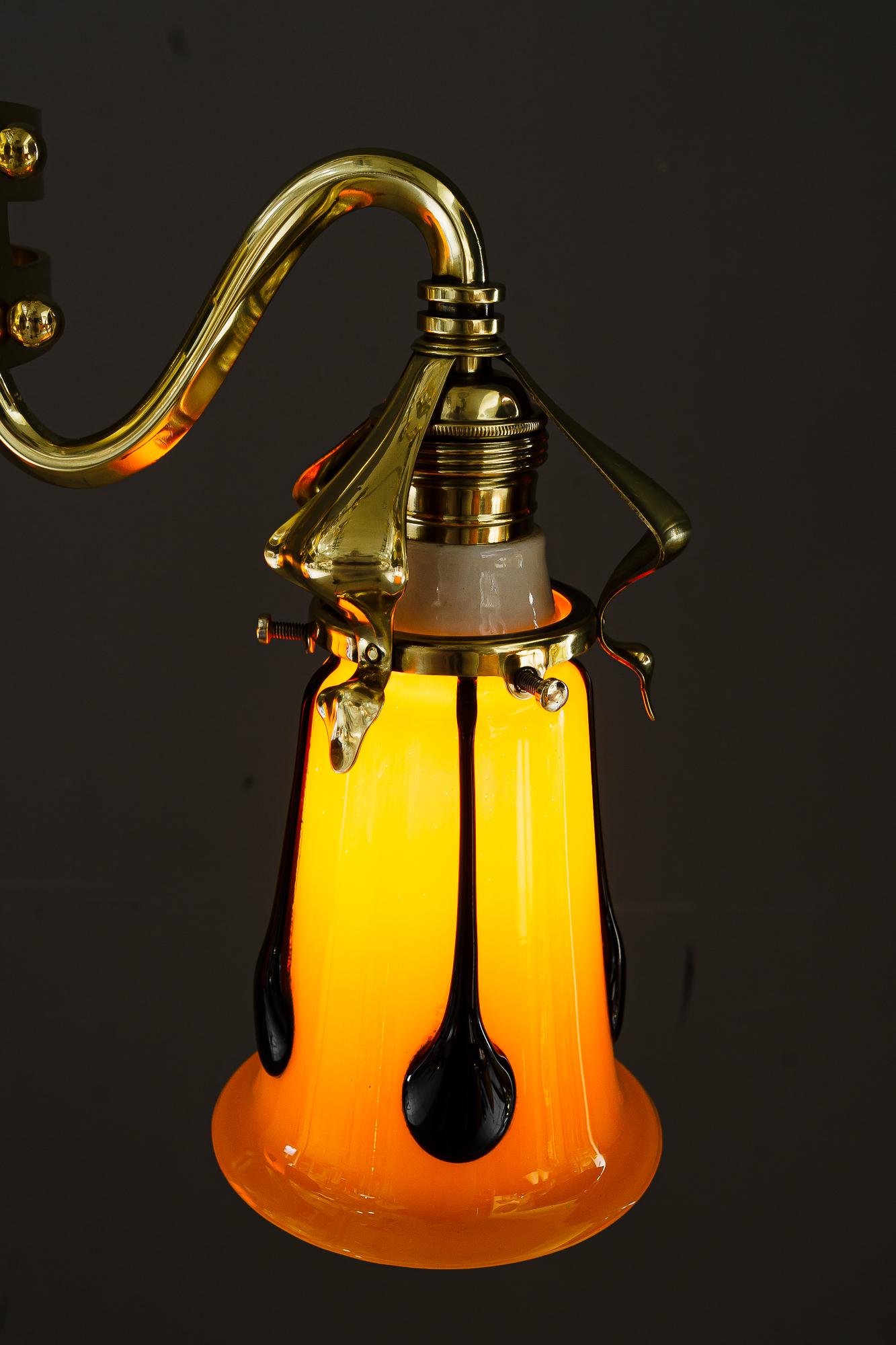 Jugendstil chandelier with loetz glass shades vienna around 1910 For Sale 5