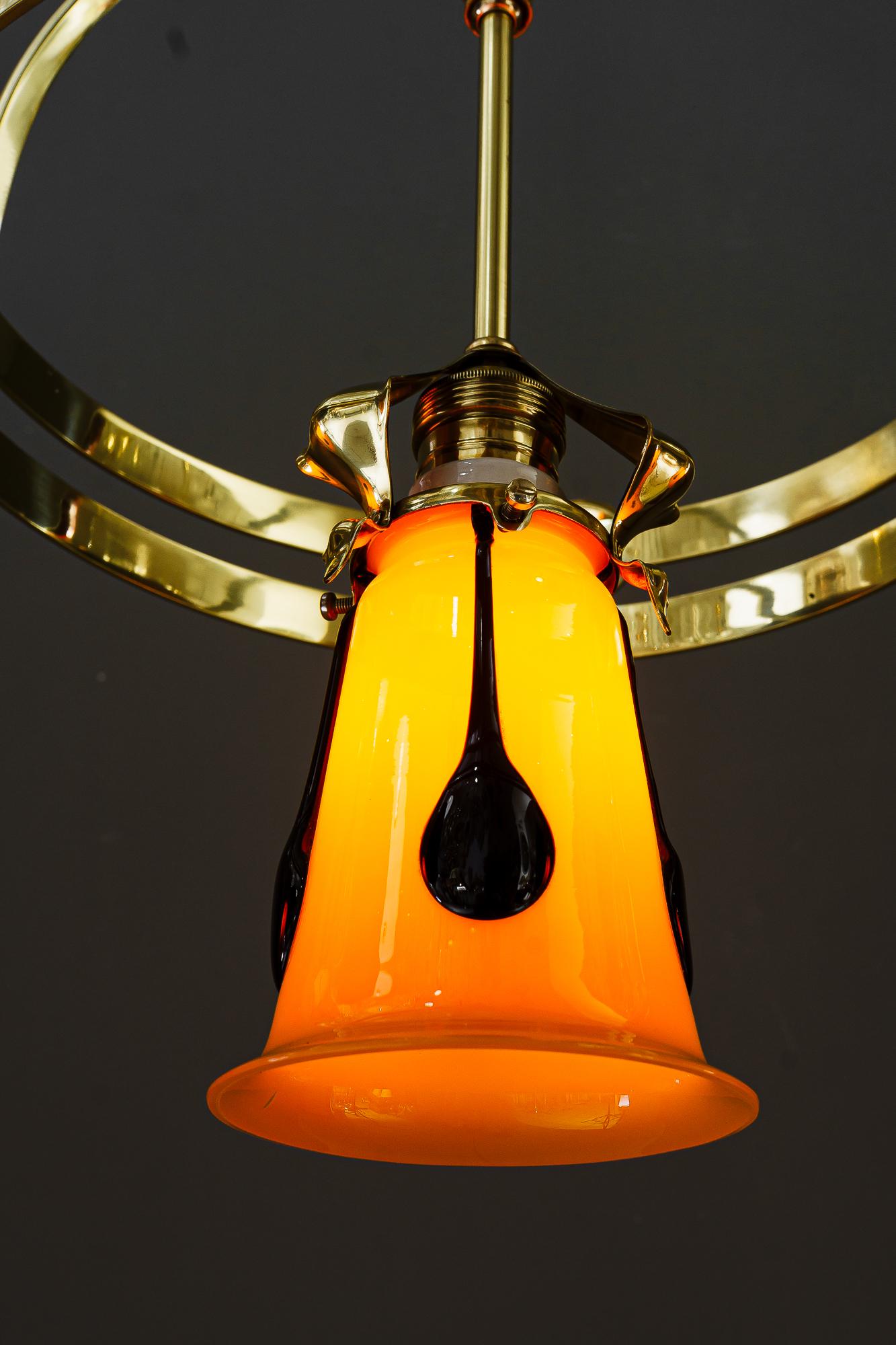 Jugendstil chandelier with loetz glass shades vienna around 1910 For Sale 6
