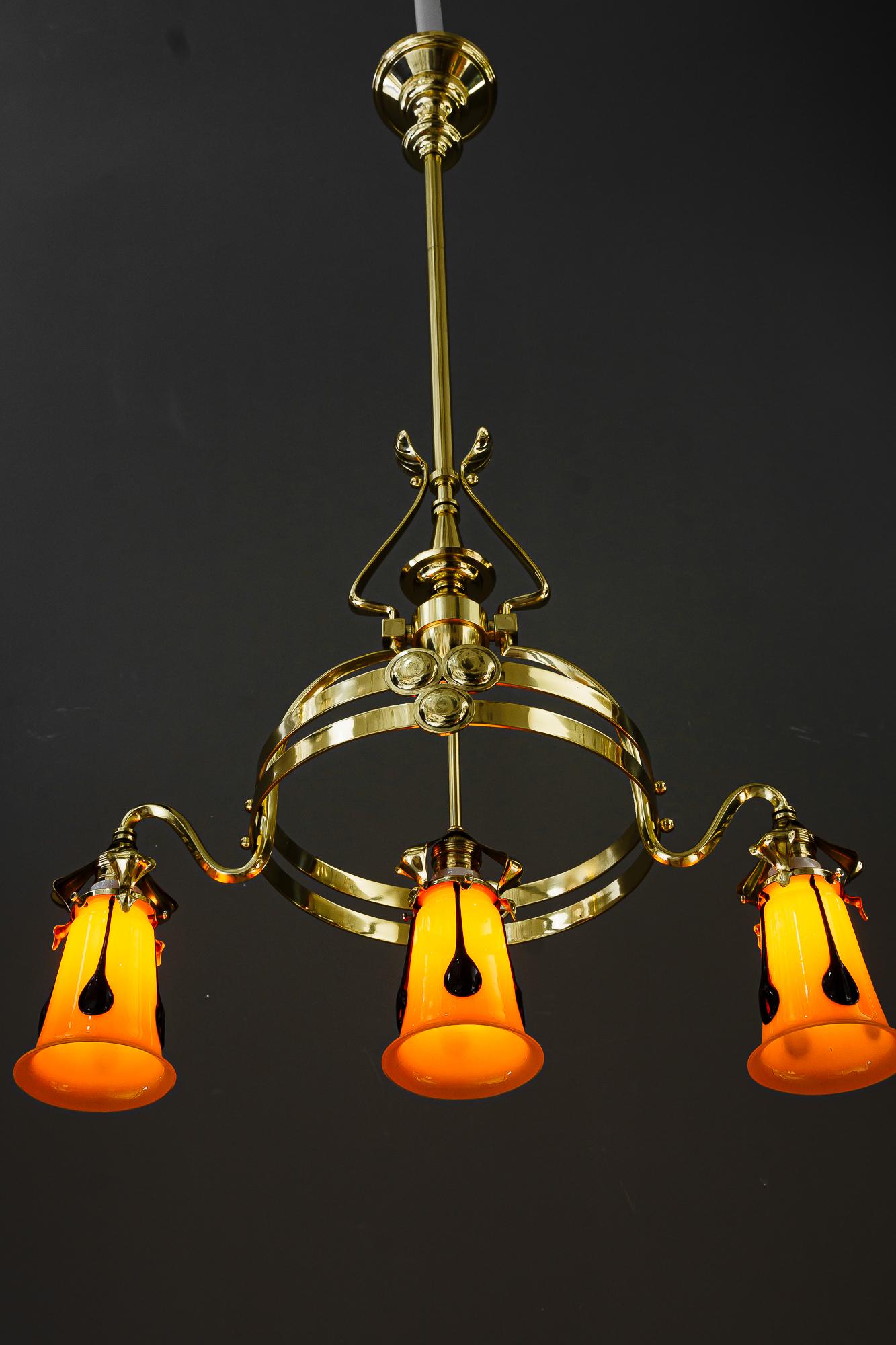 Jugendstil chandelier with loetz glass shades vienna around 1910 For Sale 7
