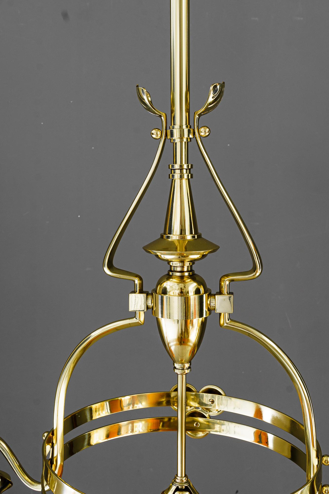 Jugendstil chandelier with loetz glass shades vienna around 1910 For Sale 9