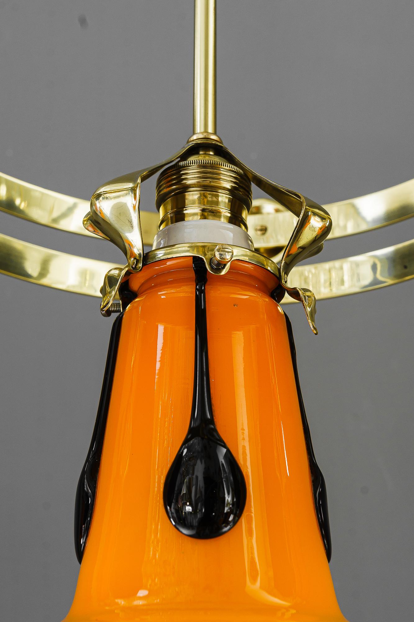 Jugendstil chandelier with loetz glass shades vienna around 1910 For Sale 11