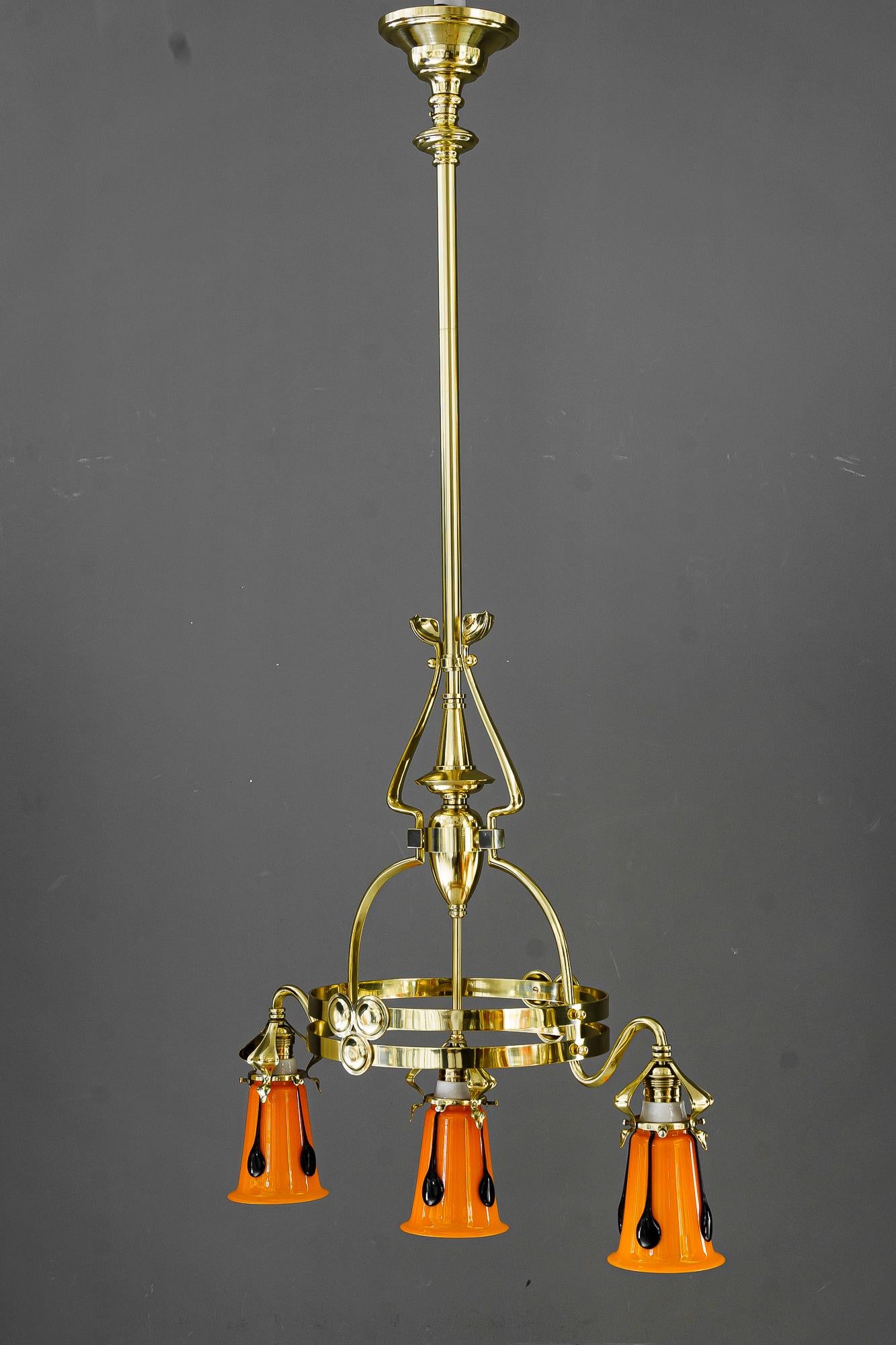 Jugendstil chandelier with loetz glass shades vienna around 1910 For Sale 12