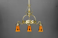 Jugendstil chandelier with loetz glass shades vienna around 1910