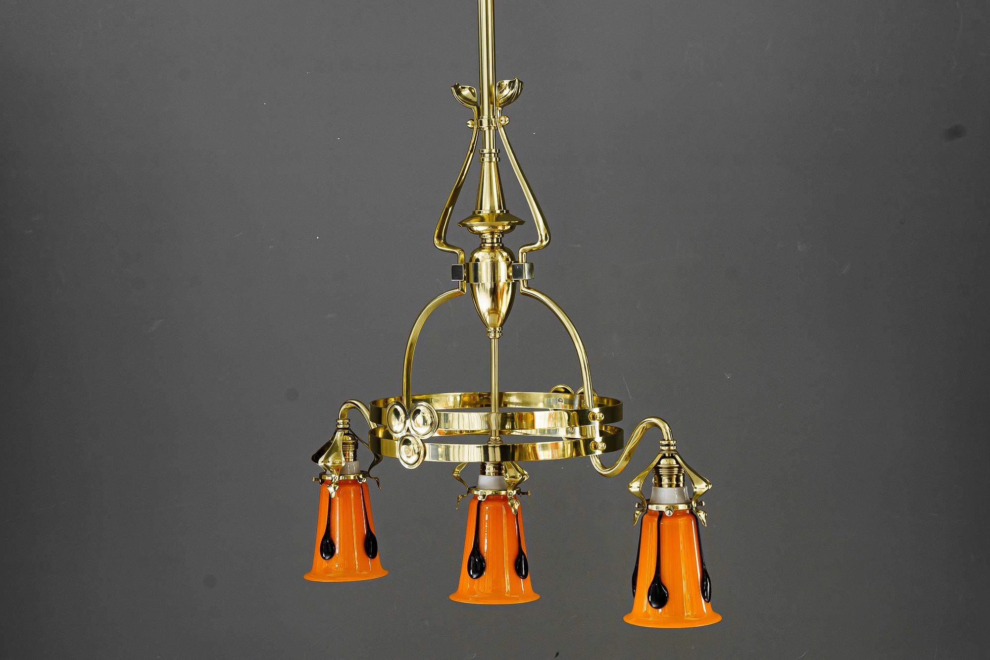 Jugendstil chandelier with loetz glass shades vienna around 1910 For Sale 13