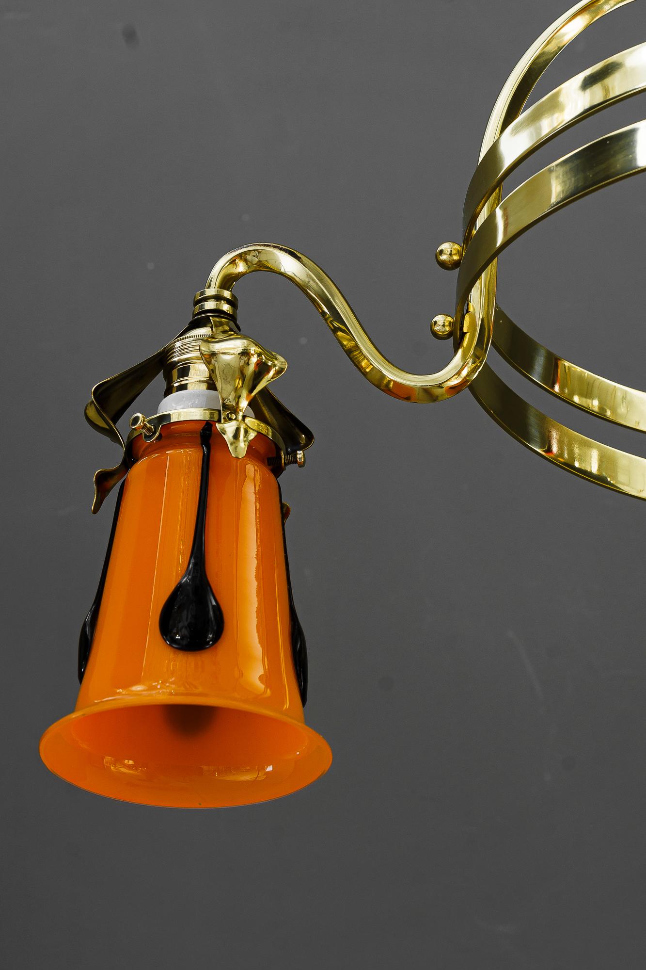 Jugendstil chandelier with loetz glass shades vienna around 1910 For Sale 1