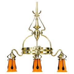Jugendstil chandelier with loetz glass shades vienna around 1910