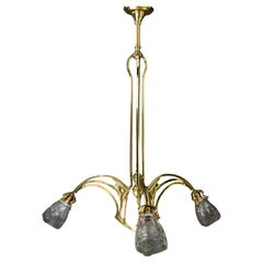 Lampadario Jugendstil con paralumi originali in vetro tagliato vienna 1910 circa