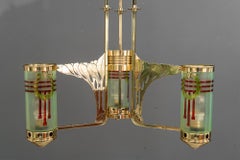 Jugendstil chandelier with original painted opaline glass vienna around 1908