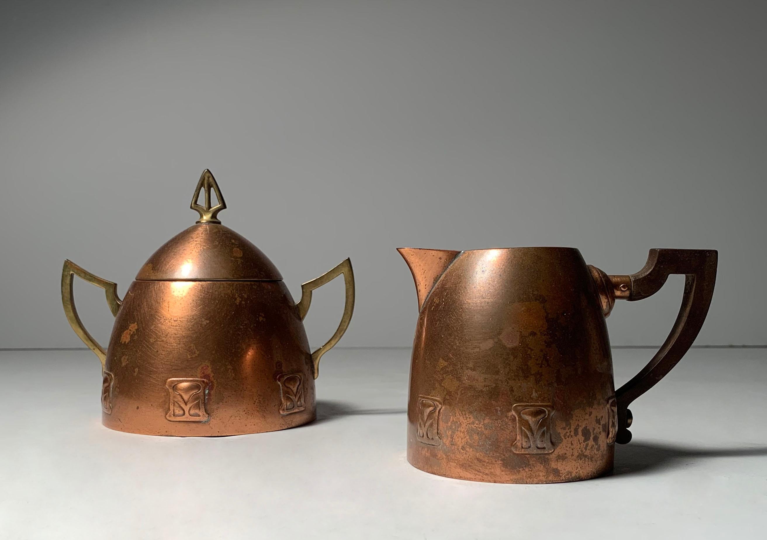 20th Century Jugendstil Copper and Brass Teapot by Atelier Mayer for WMF, Germany, 1905-1910 For Sale