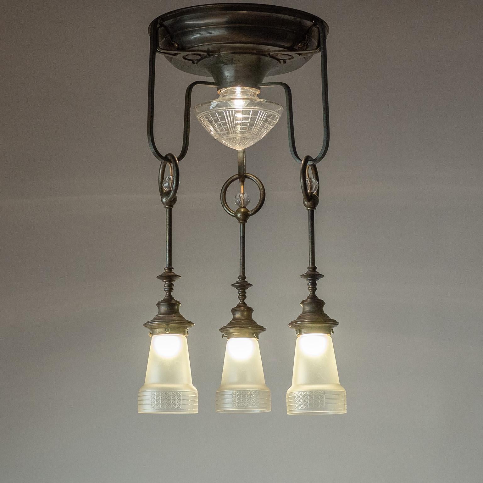 Jugendstil Cut Glass and Brass Ceiling Light, circa 1910 In Good Condition For Sale In Vienna, AT