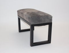 Jugendstil Decorative Black Beech Grey Suede Bench Josef Hoffmann 1905 Vienna