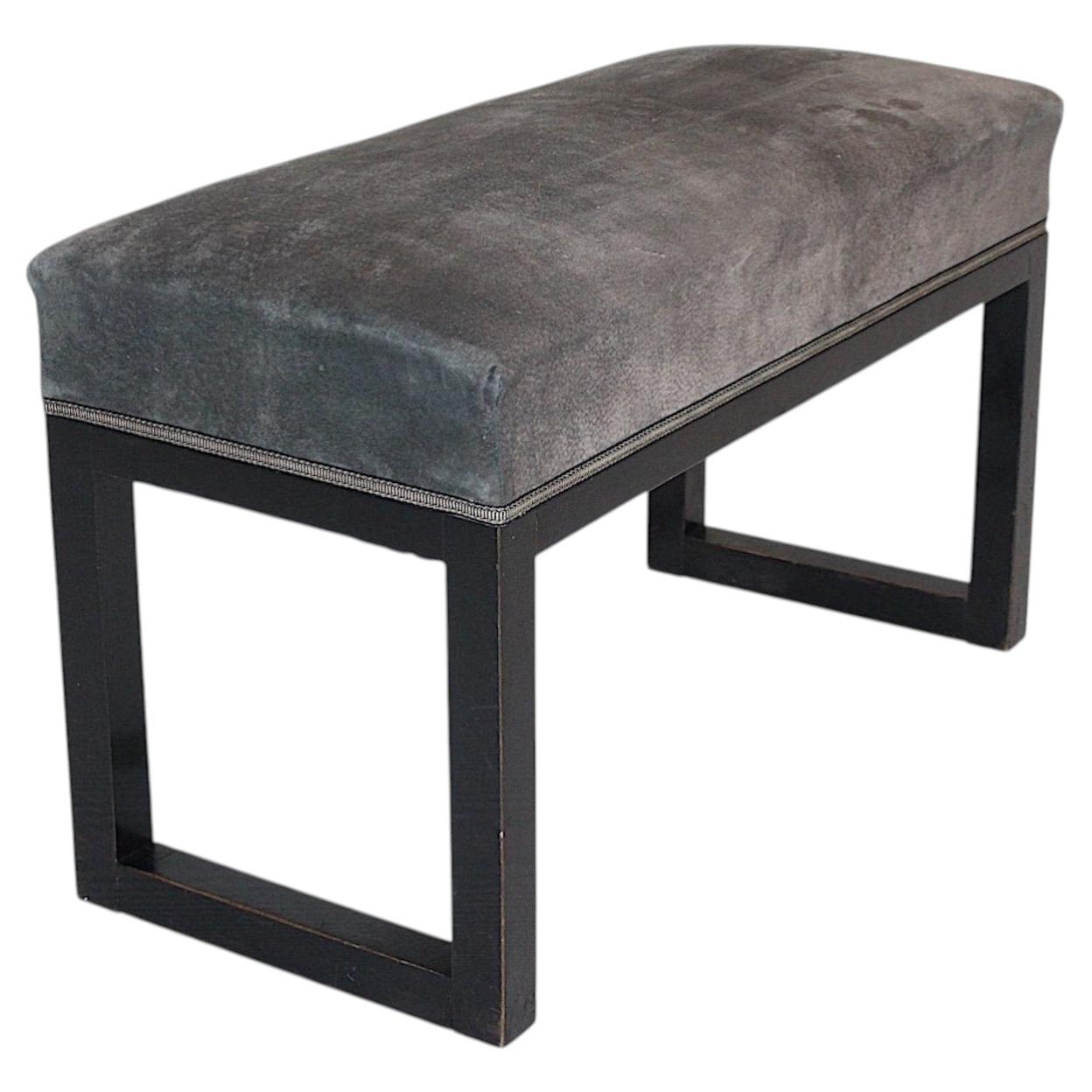 Jugendstil Decorative Black Beech Grey Suede Bench Josef Hoffmann 1905 Vienna For Sale