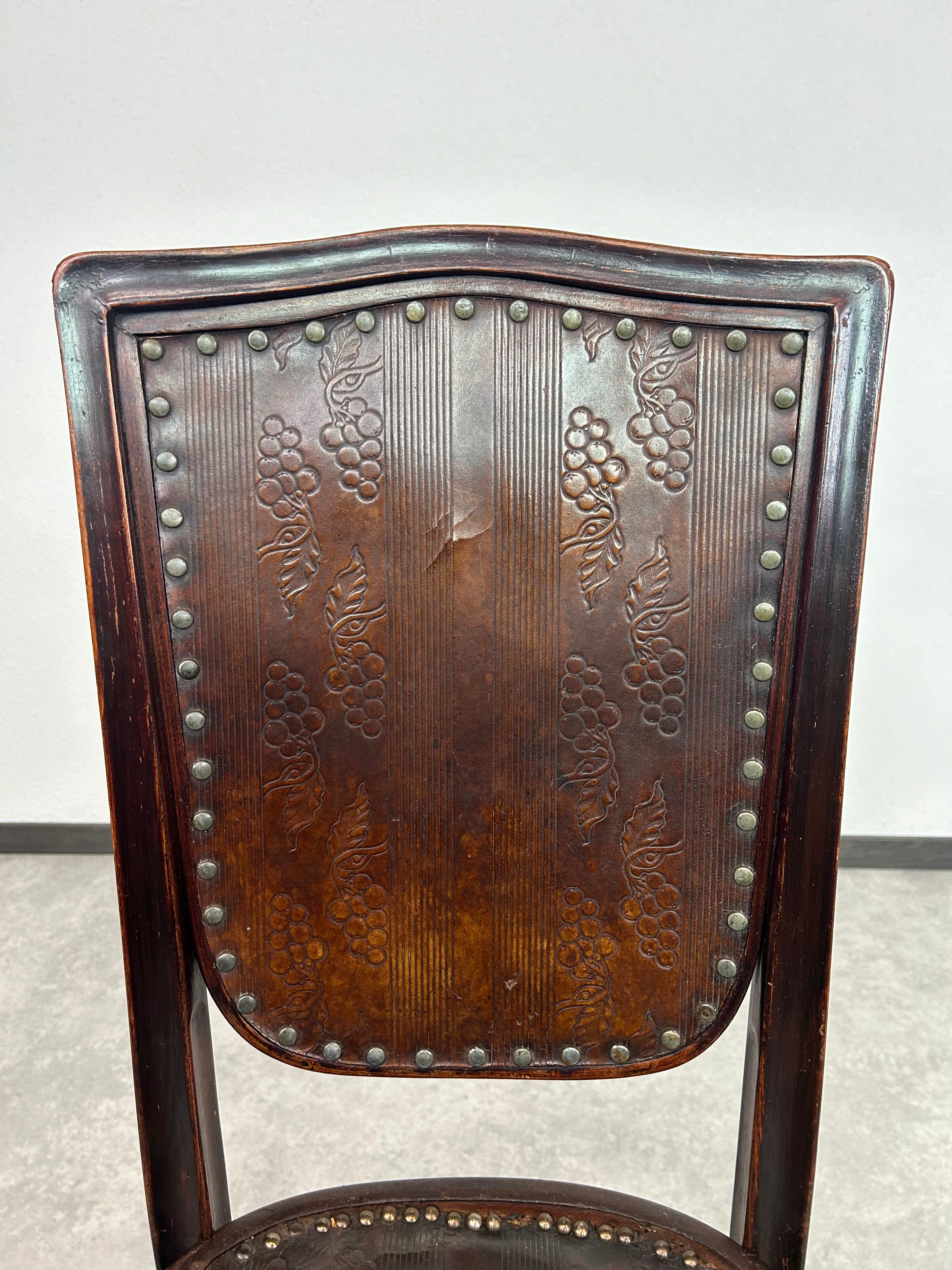 Leather Jugendstil dining chair by Gustav Siegel for J&J Kohn For Sale