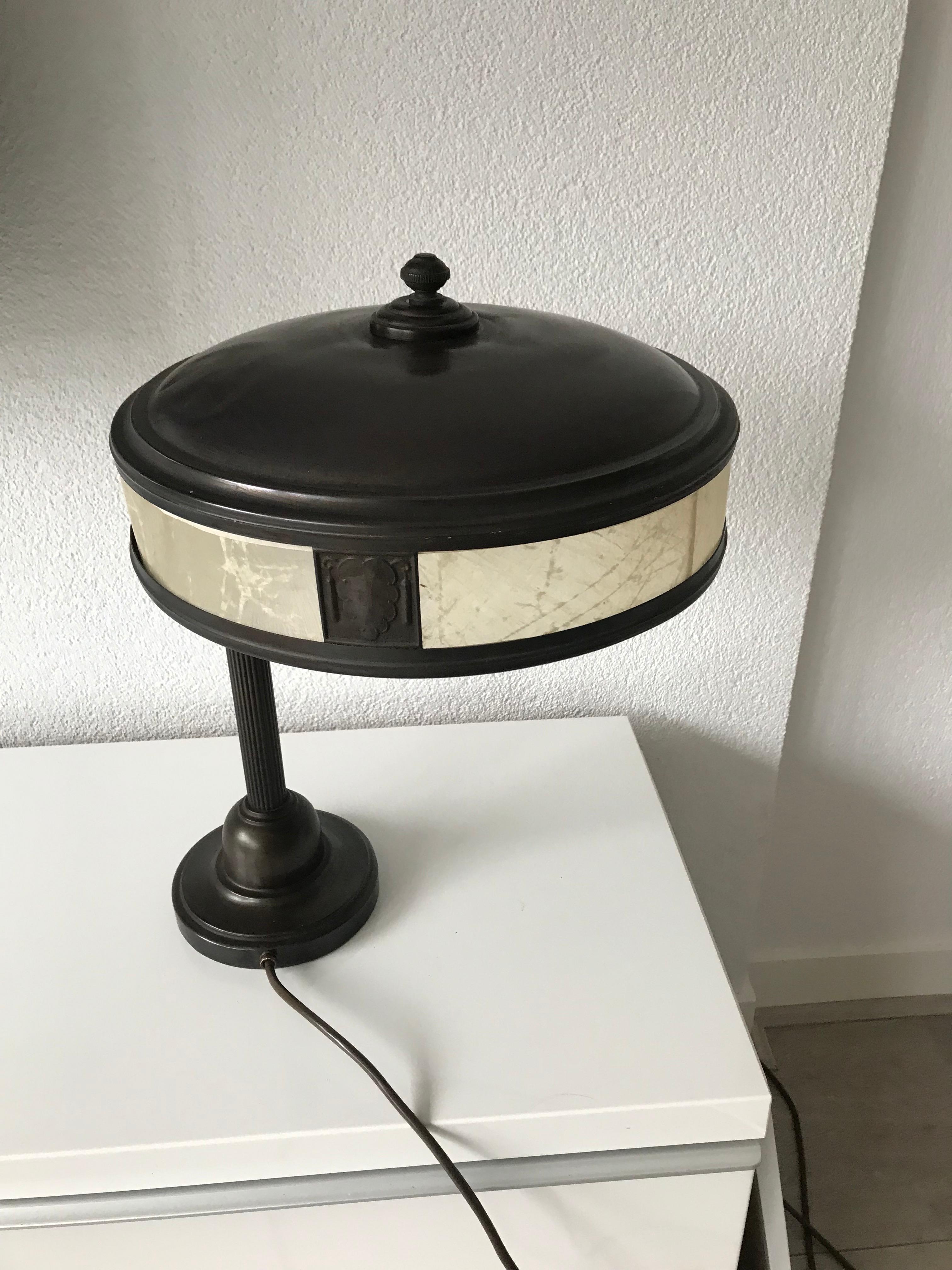 Jugendstil Era Arts & Crafts Patinated Brass Table or Desk Standard Lamp 9