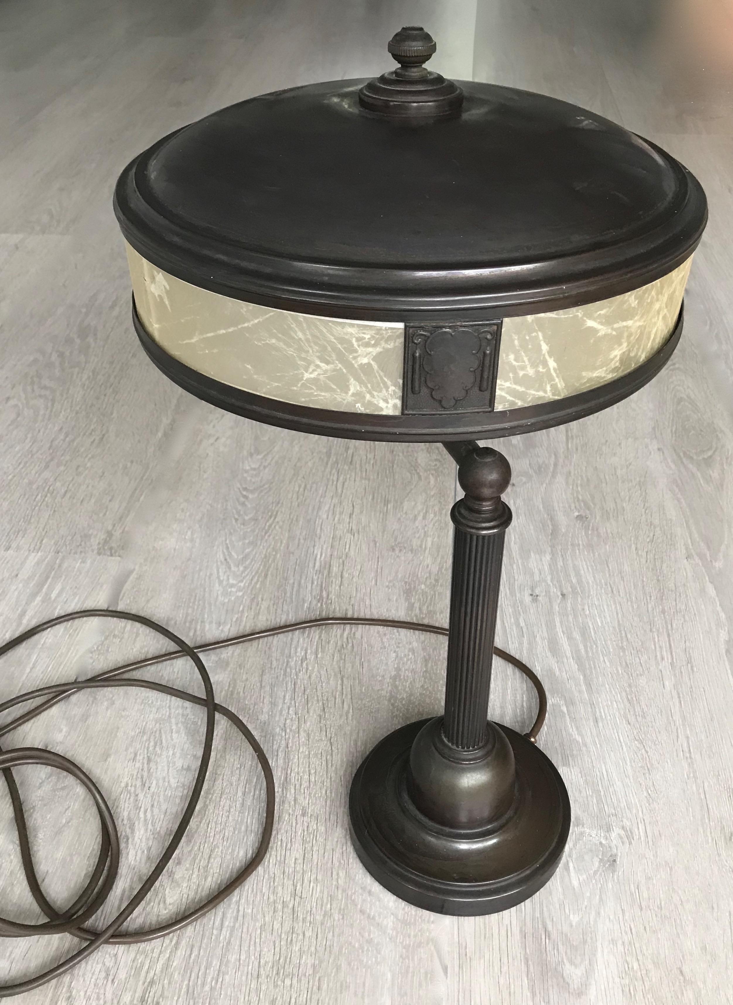 Jugendstil Era Arts & Crafts Patinated Brass Table or Desk Standard Lamp In Good Condition In Lisse, NL