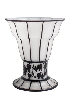 Jugendstil Etched Glass Vase Goblet White Black, circa 1915 Hans Bolek Loetz