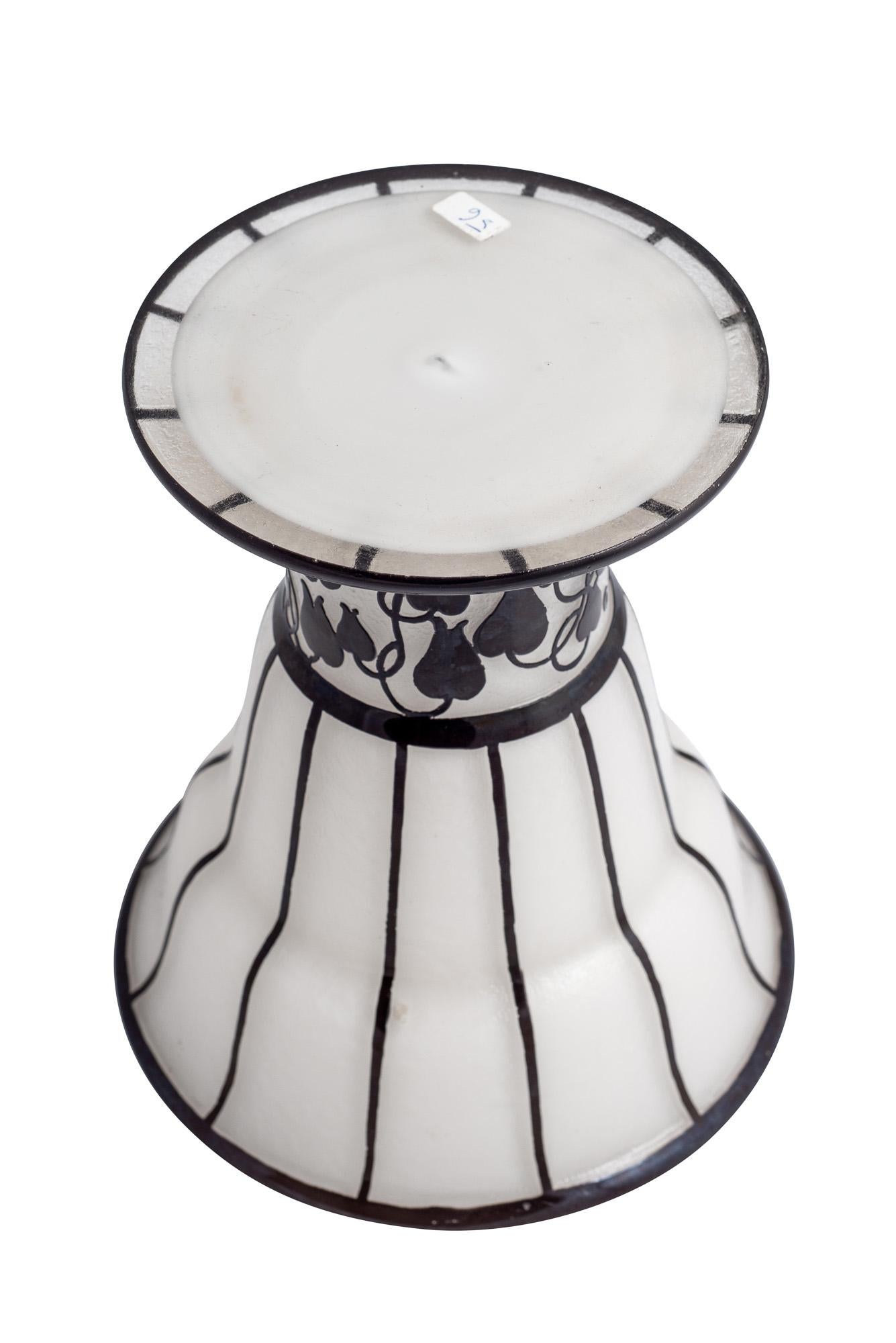 Austrian Jugendstil Etched Glass Vase Goblet White Black, circa 1915 Hans Bolek Loetz For Sale