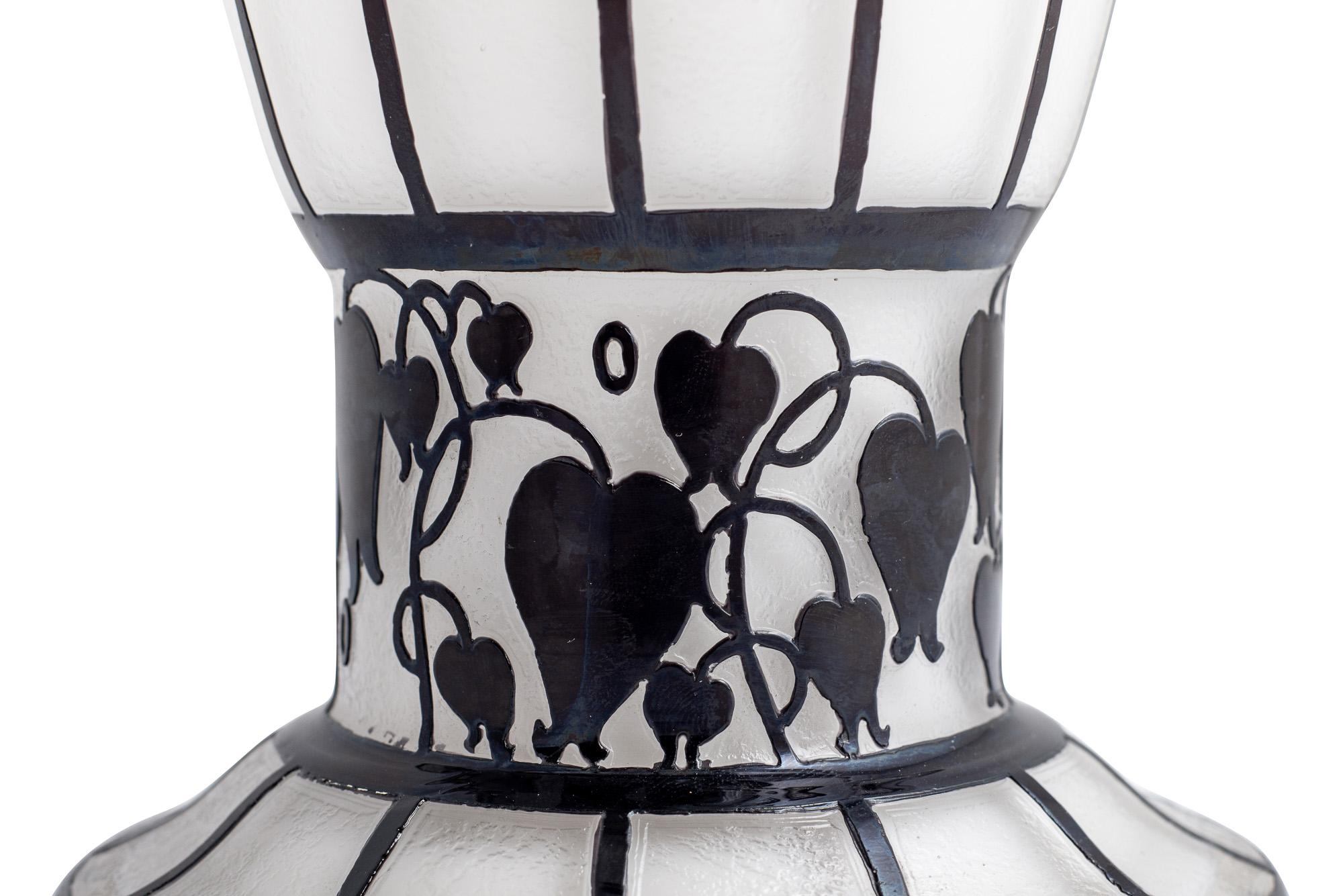 Early 20th Century Jugendstil Etched Glass Vase Goblet White Black, circa 1915 Hans Bolek Loetz For Sale