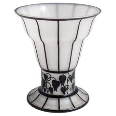 Antique Jugendstil Etched Glass Vase Goblet White Black, circa 1915 Hans Bolek Loetz