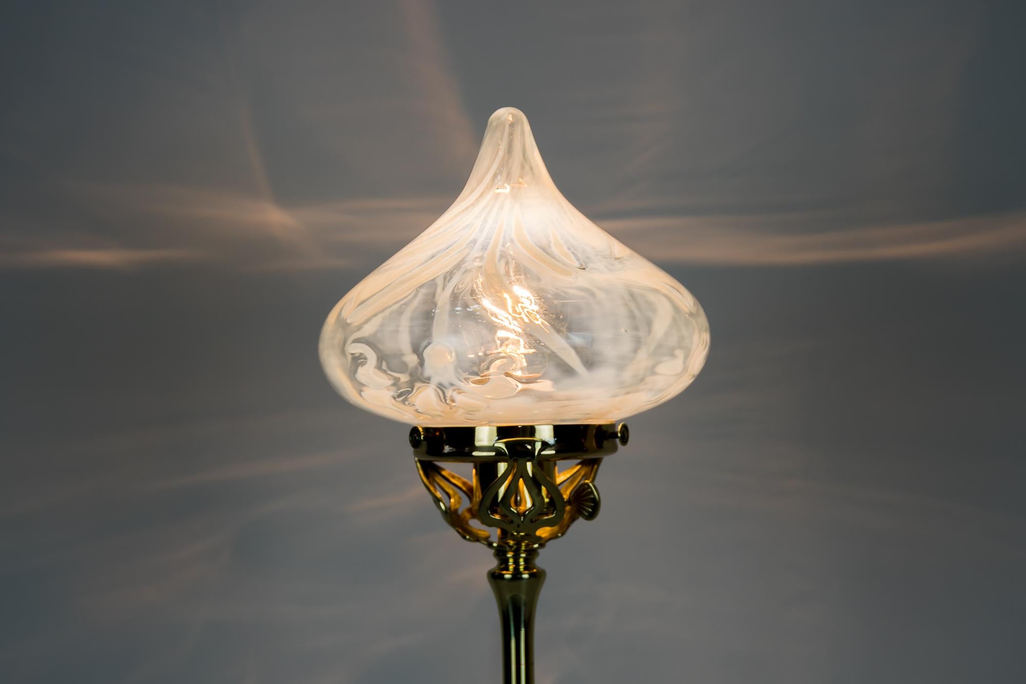 Jugendstil Floral Lamp Vienna 1905s with Opaline Glass Shade For Sale 3