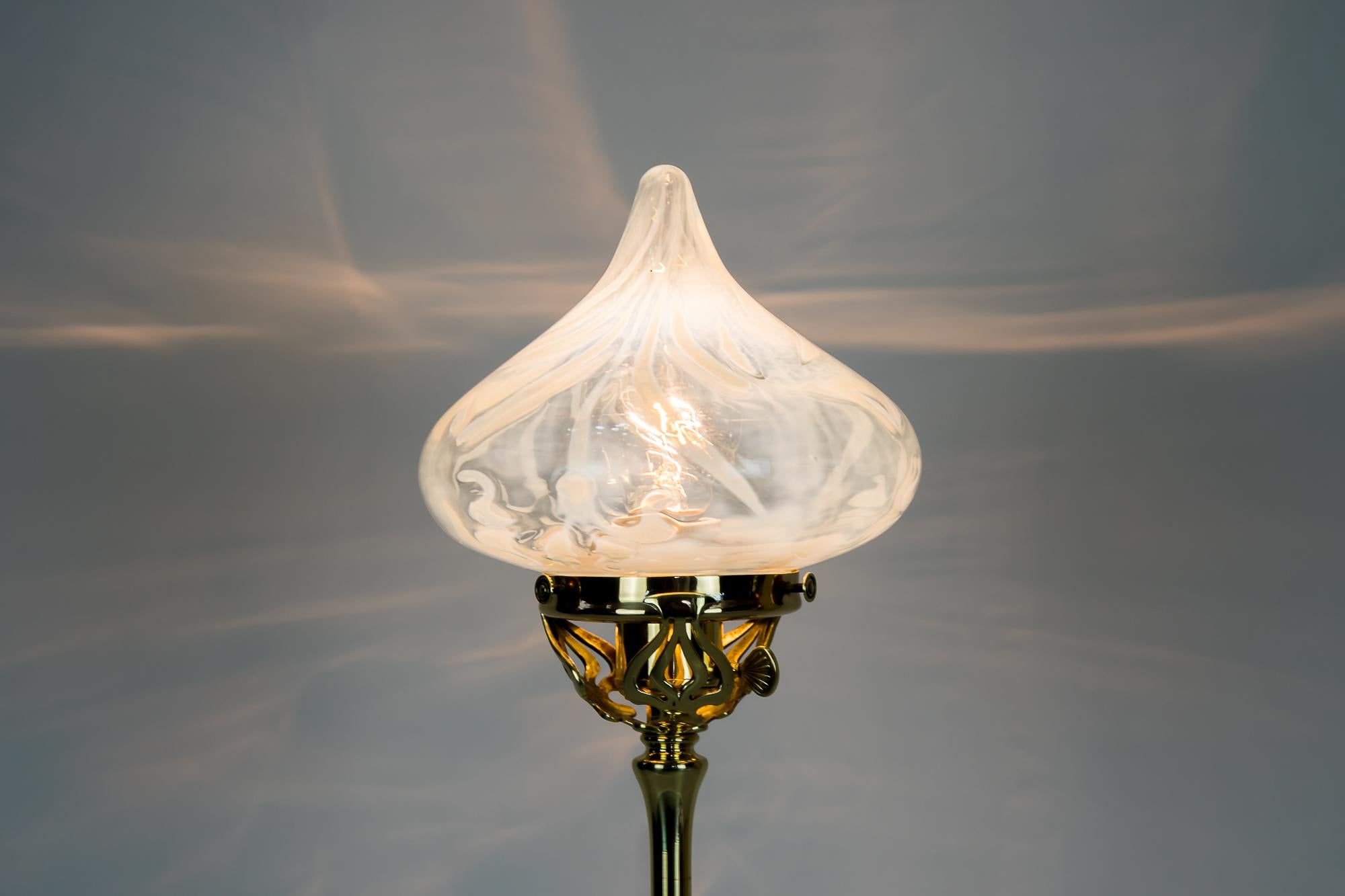 Jugendstil Floral Lamp Vienna 1905s with Opaline Glass Shade For Sale 4