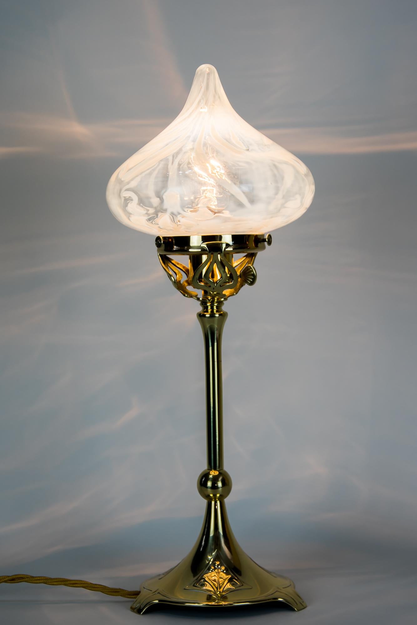 Jugendstil Floral Lamp Vienna 1905s with Opaline Glass Shade For Sale 5