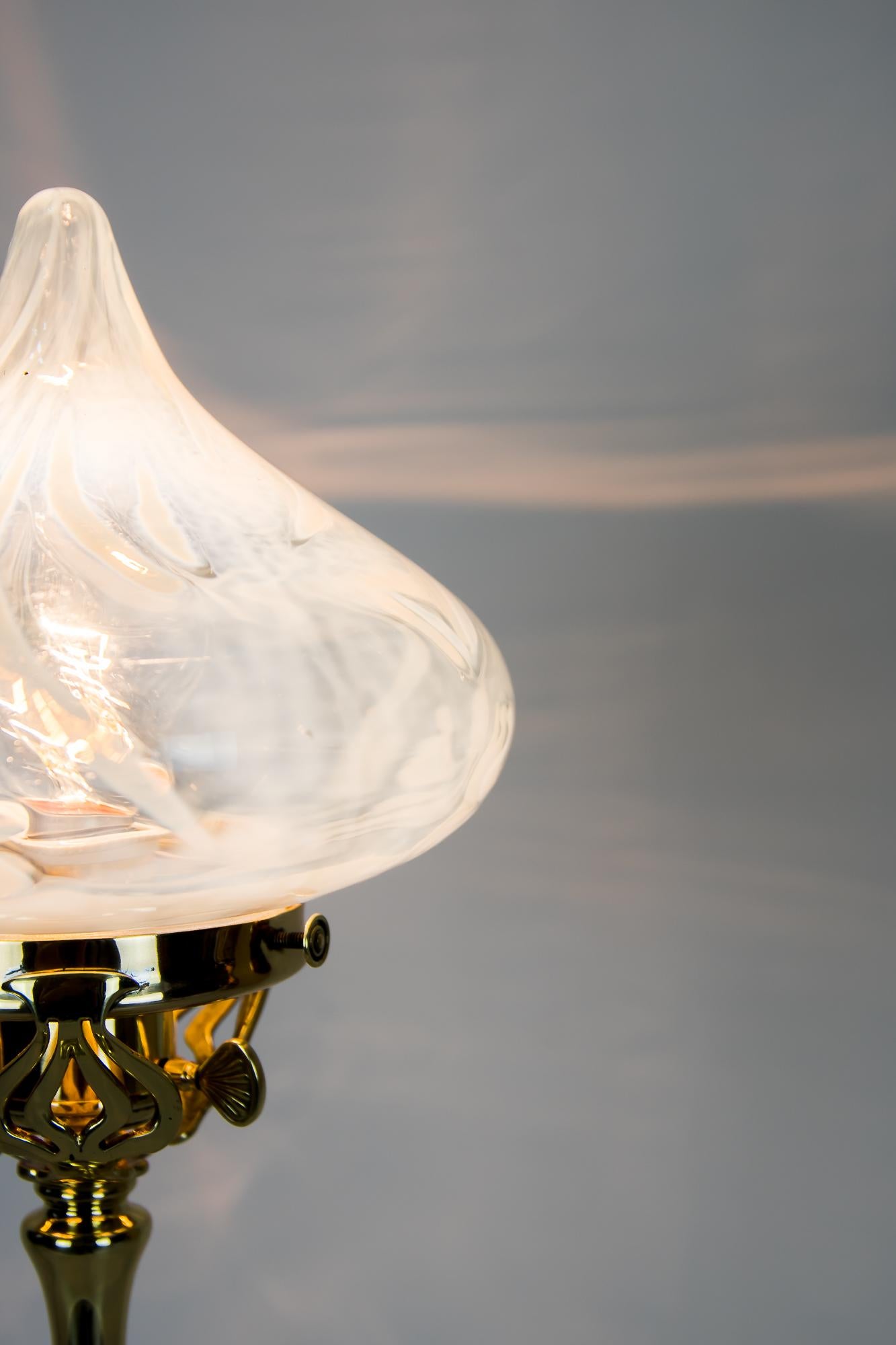 Jugendstil Floral Lamp Vienna 1905s with Opaline Glass Shade For Sale 6
