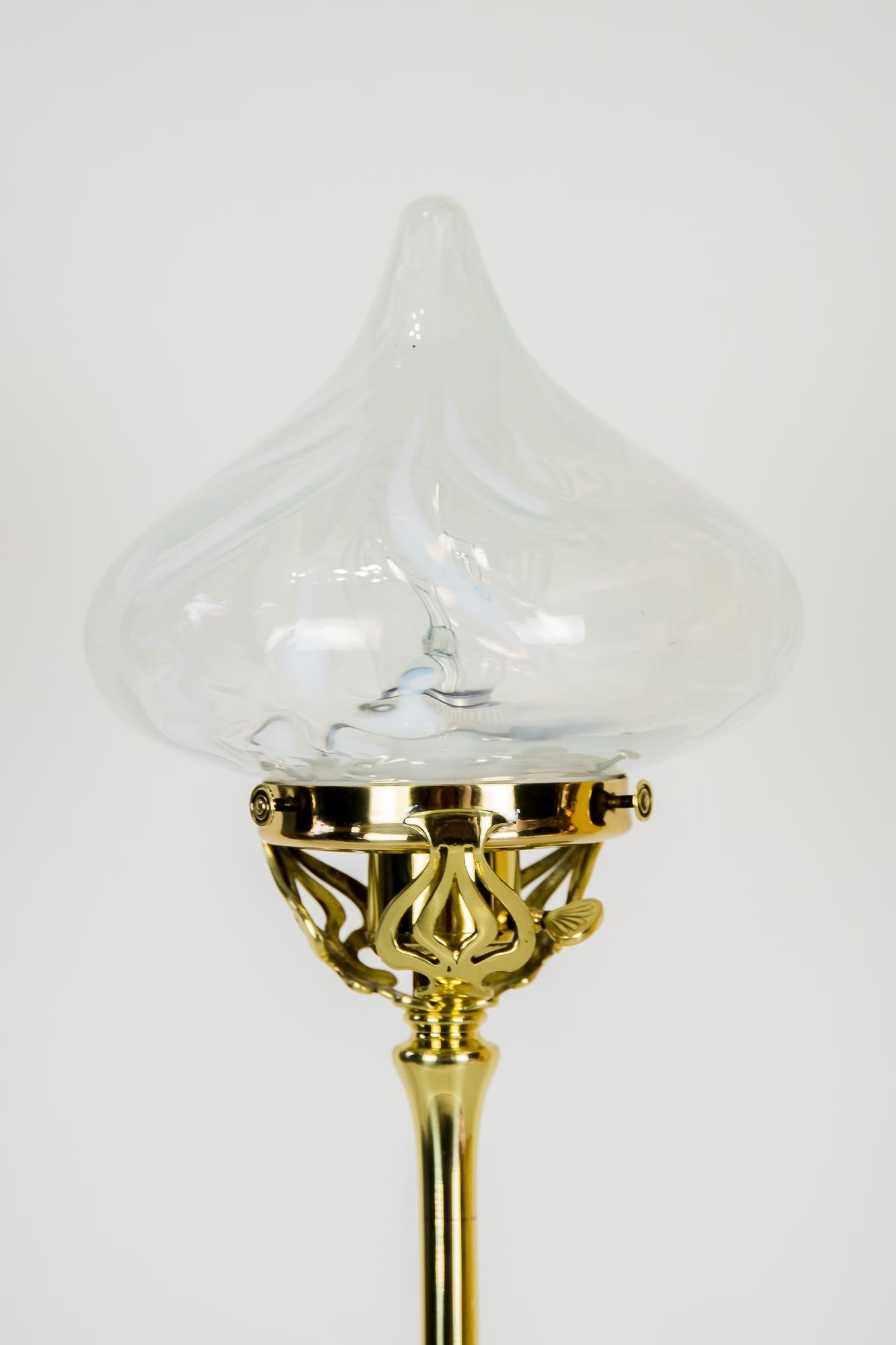 Austrian Jugendstil Floral Lamp Vienna 1905s with Opaline Glass Shade For Sale