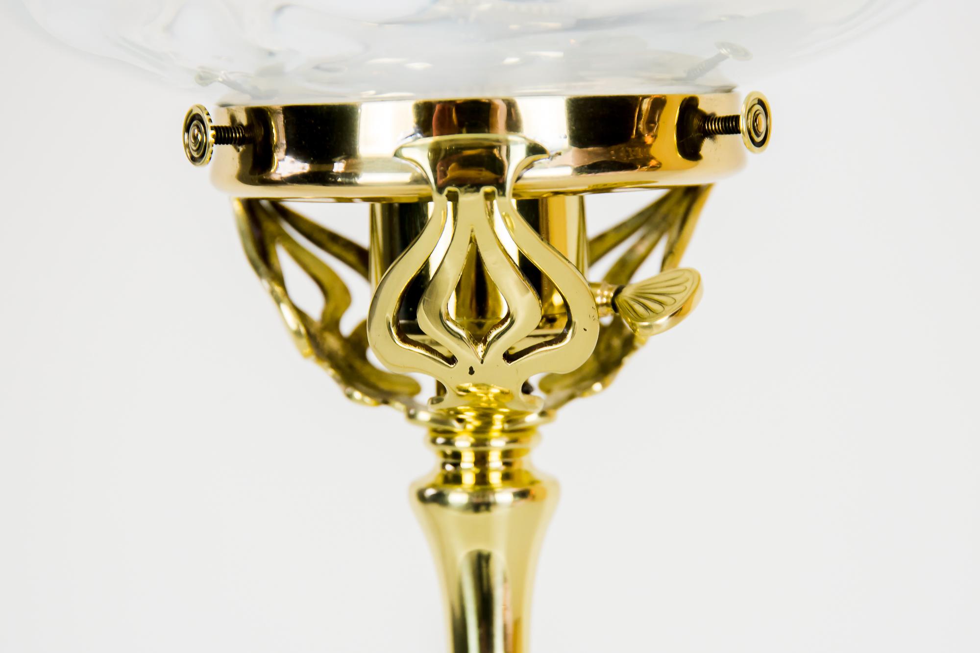Polished Jugendstil Floral Lamp Vienna 1905s with Opaline Glass Shade For Sale