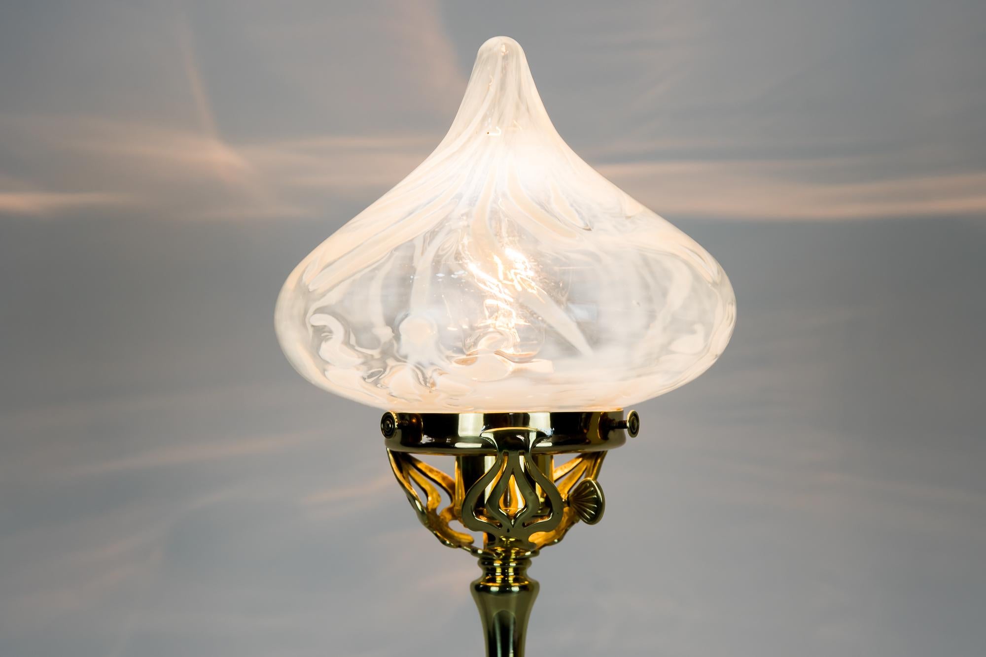 Jugendstil Floral Lamp Vienna 1905s with Opaline Glass Shade For Sale 2