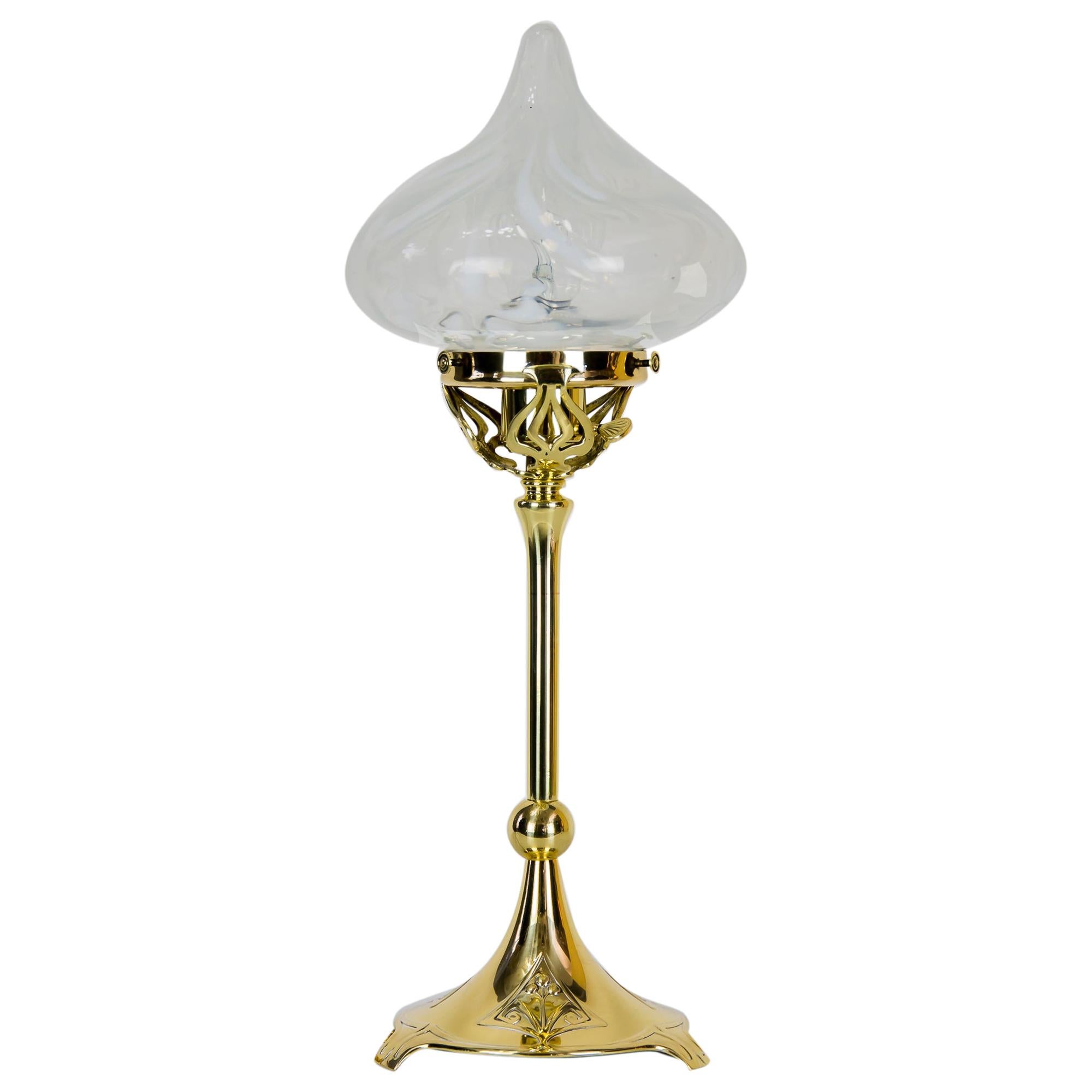 Jugendstil Floral Lamp Vienna 1905s with Opaline Glass Shade For Sale