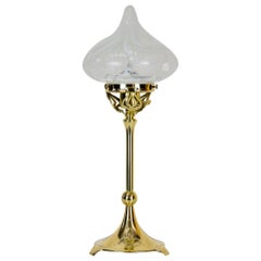 Antique Jugendstil Floral Lamp Vienna 1905s with Opaline Glass Shade