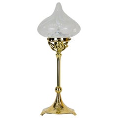 Antique Jugendstil Floral Lamp Vienna 1905s with Opaline Glass Shade
