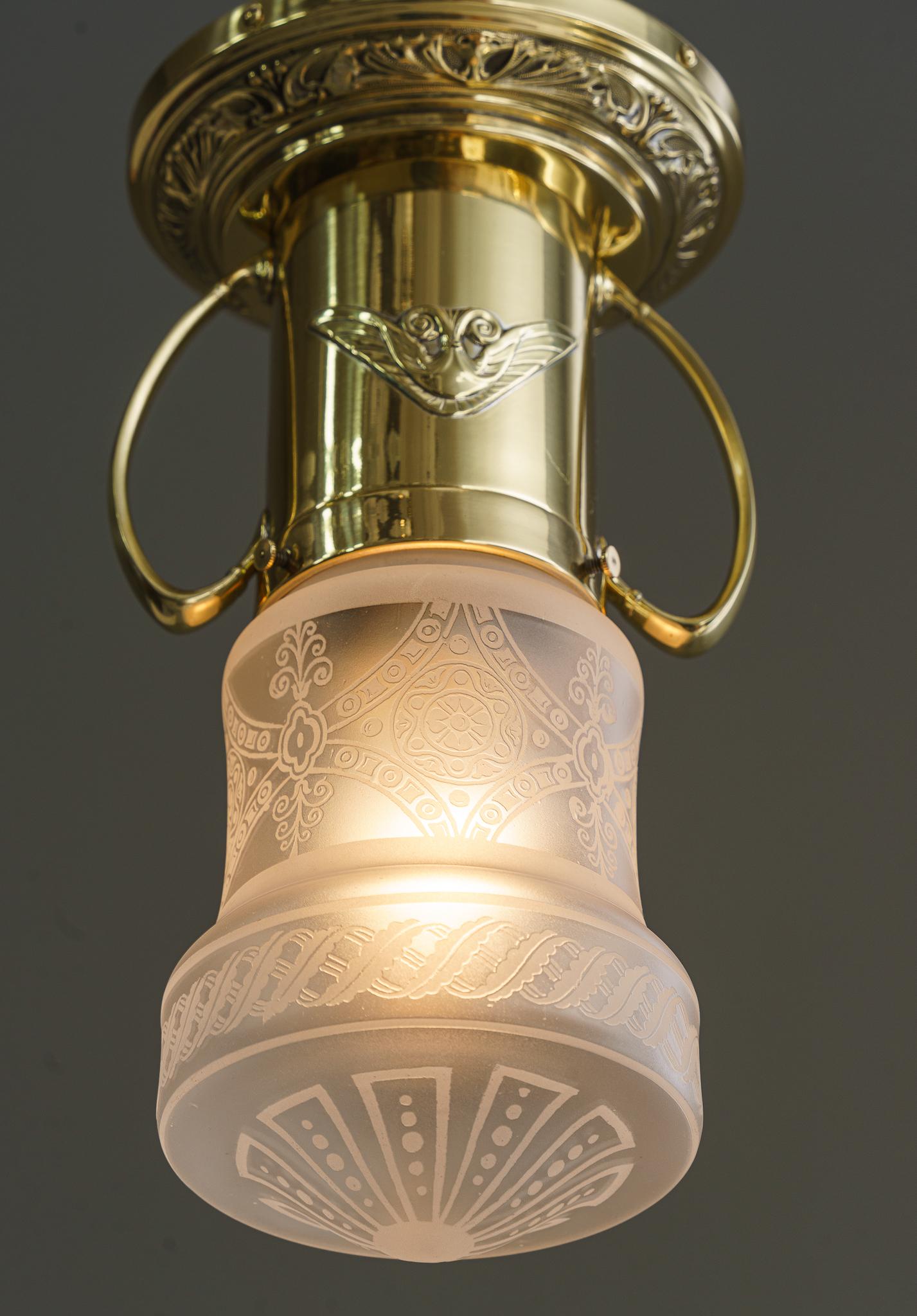 Early 20th Century Jugendstil Flush Mount with Original Glass Shade, Vienna, Around 1910 For Sale