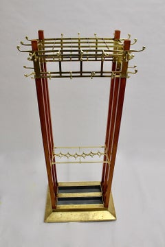 Jugendstil Freestanding Maple Wood Brass Coat Rack Coat Stand circa 1910 Austria