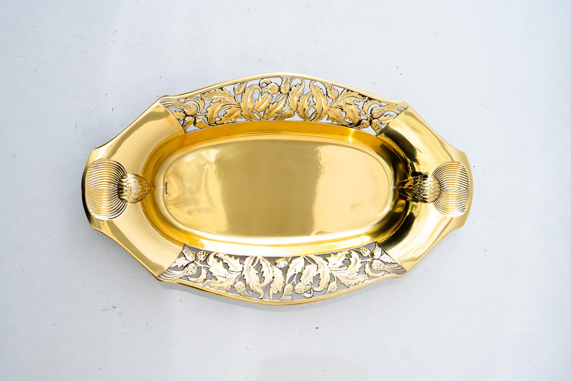 Jugendstil-Obstschale aus Messing im Jugendstil um 1908 von wmf
Messing poliert und emailliert