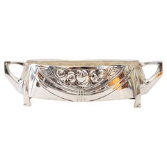 Obstschale aus Messing im Jugendstil versilbert mit Originalglas, um 1908
