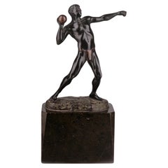 Jugendstil German Bronze Sculpture of Athlete Throwing a Ball by Schmidt-Felling