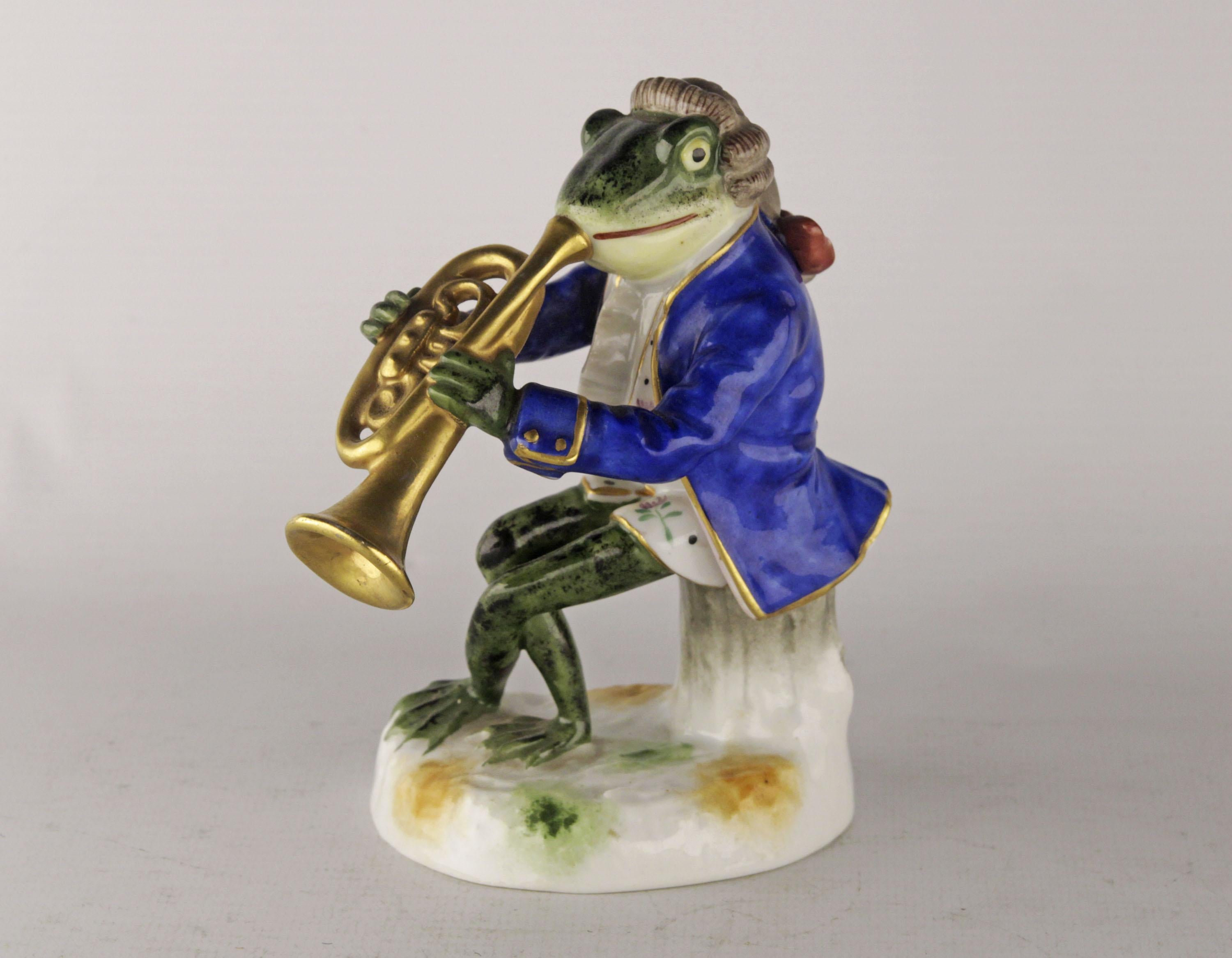 Plating Frog Jugendstil German Porcelain Figurine of a Brass Playing Frog by Goebel ...