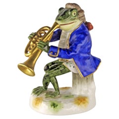 Antique Jugendstil German Porcelain Figurine of a Brass Playing Frog by Goebel Company