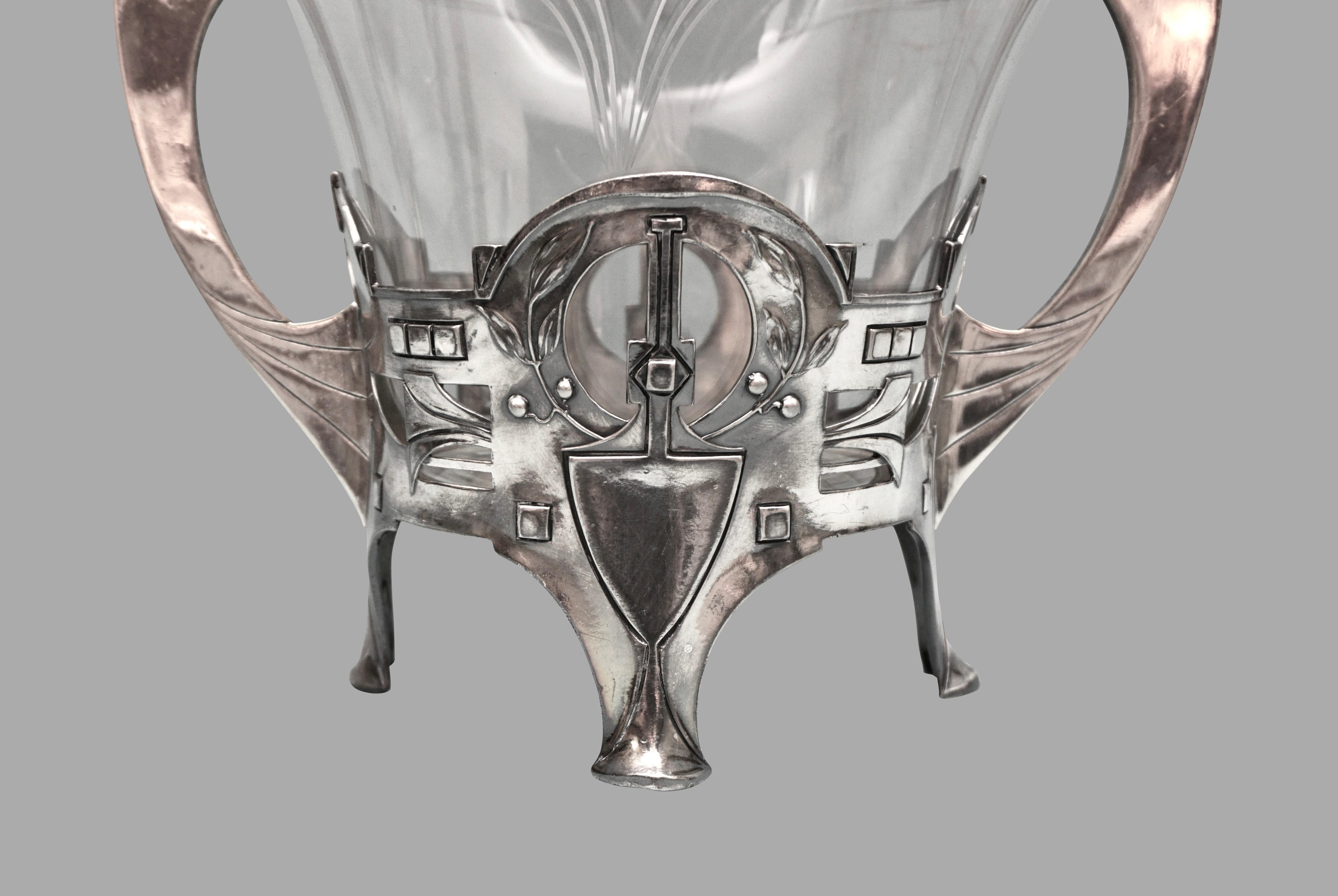 Jugendstil Glass and Silver Plate Punch Bowl with Original Ladle 2