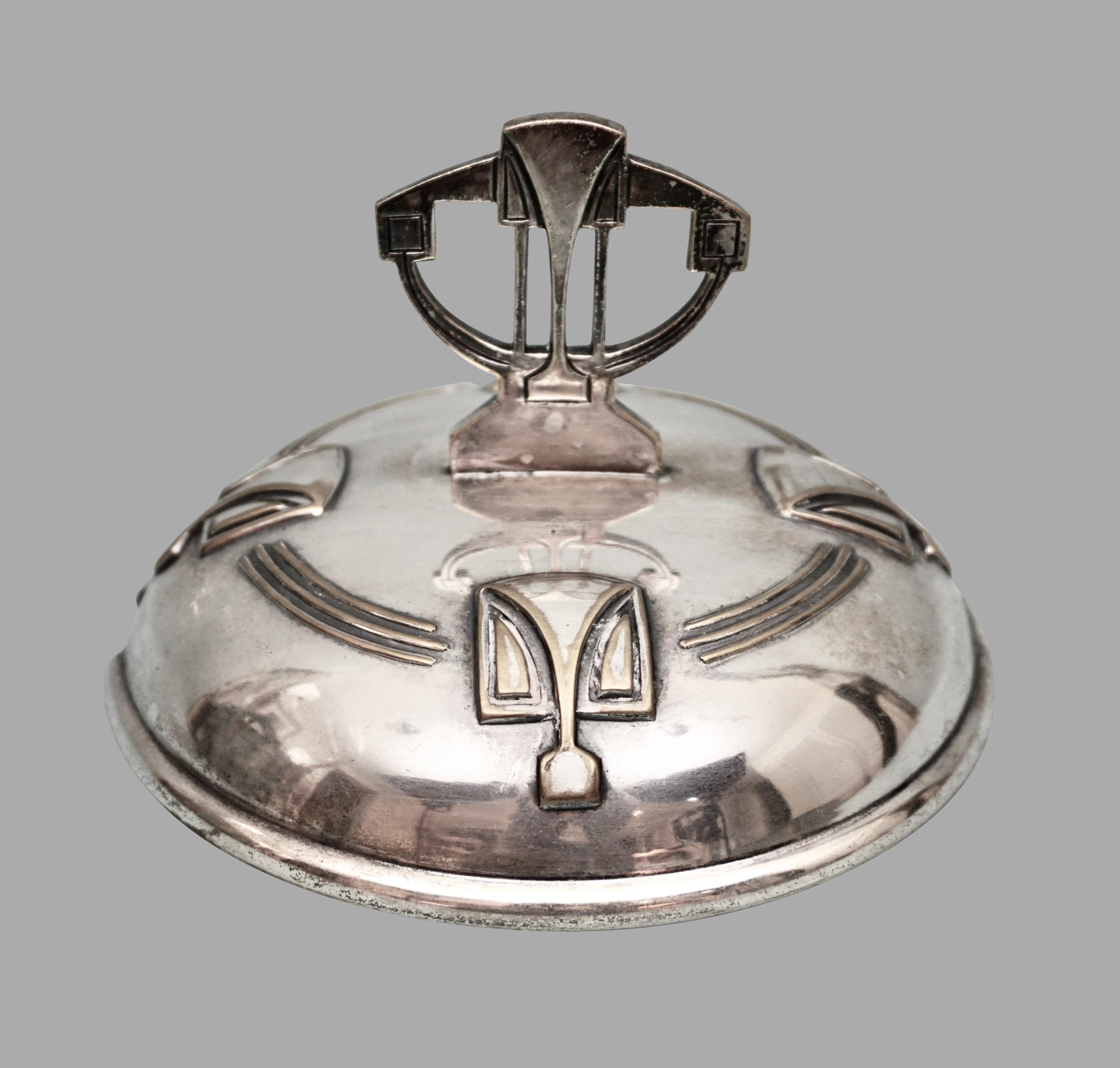 Jugendstil Glass and Silver Plate Punch Bowl with Original Ladle 5