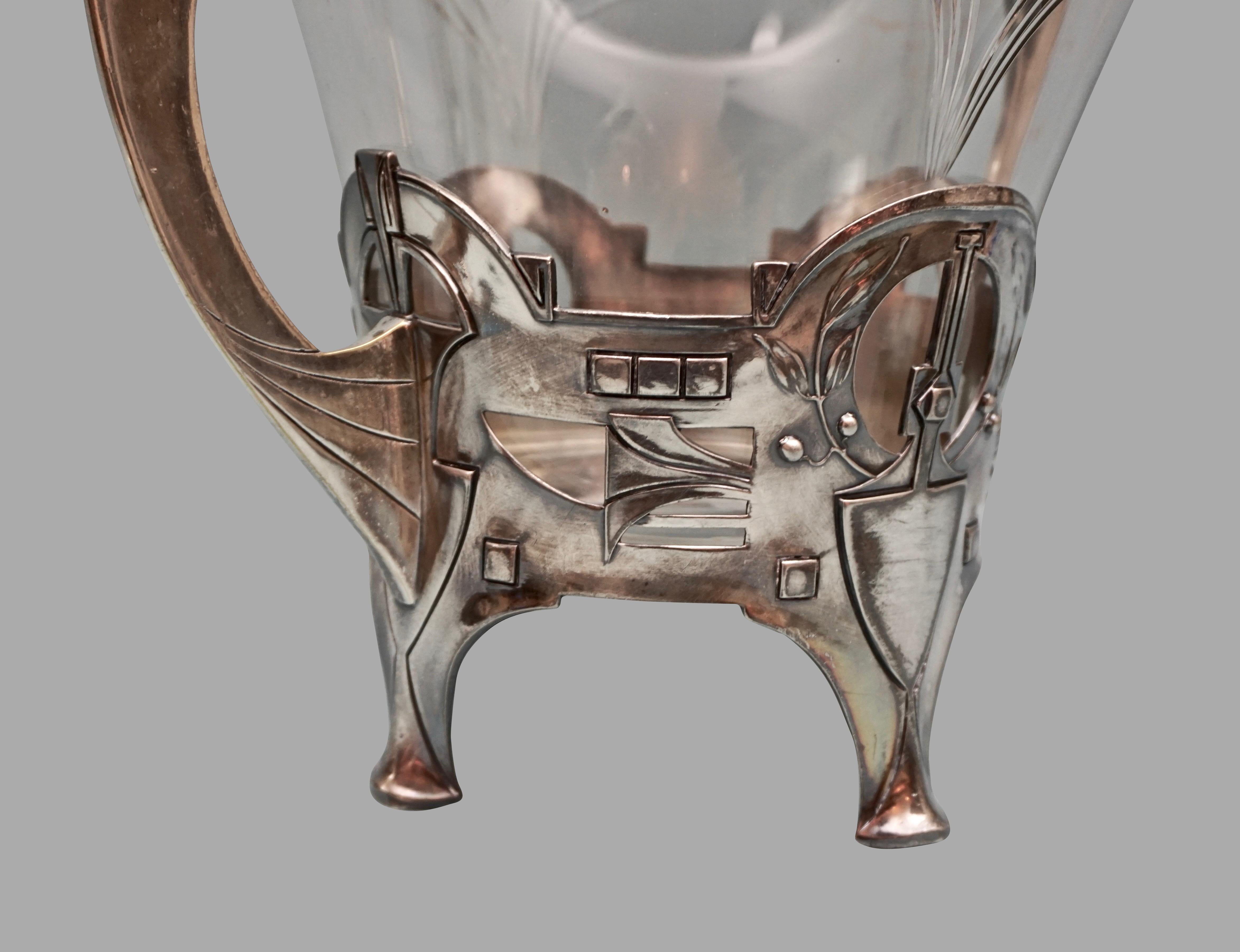 Jugendstil Glass and Silver Plate Punch Bowl with Original Ladle 8